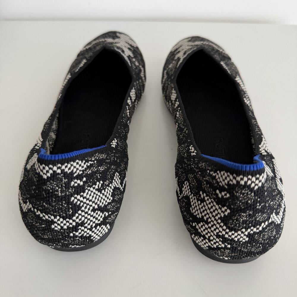 Rothy's The Flat Womens 10.5 Black Blue Chantilly Washable Slip On Shoes Comfort - Picture 10 of 14